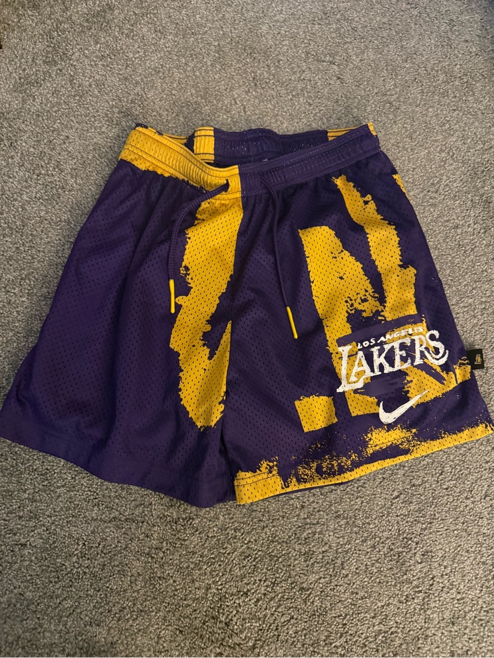 Nike Purple & Yellow Los Angeles Lakers Kids Mesh Basketball Shorts